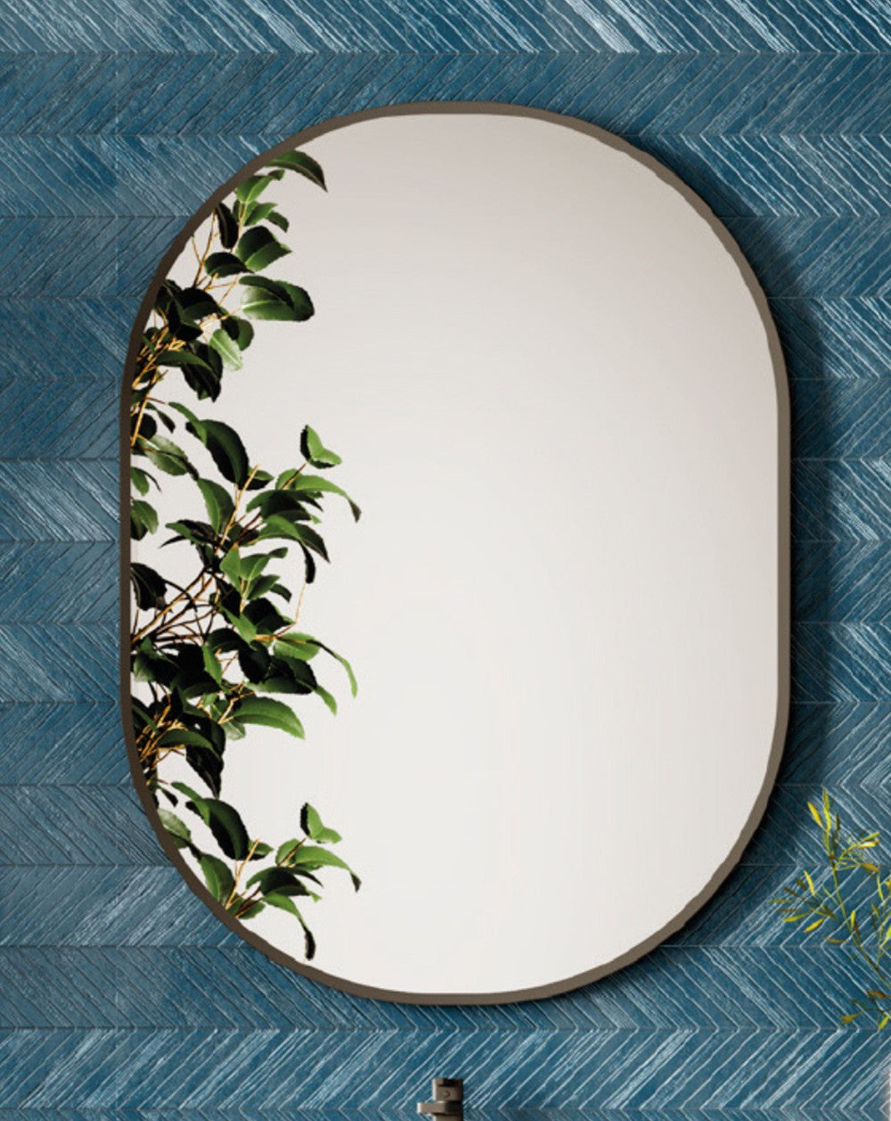 Decorative Oval Bathroom Wall Mirror with Border | Reversible | Black  - 