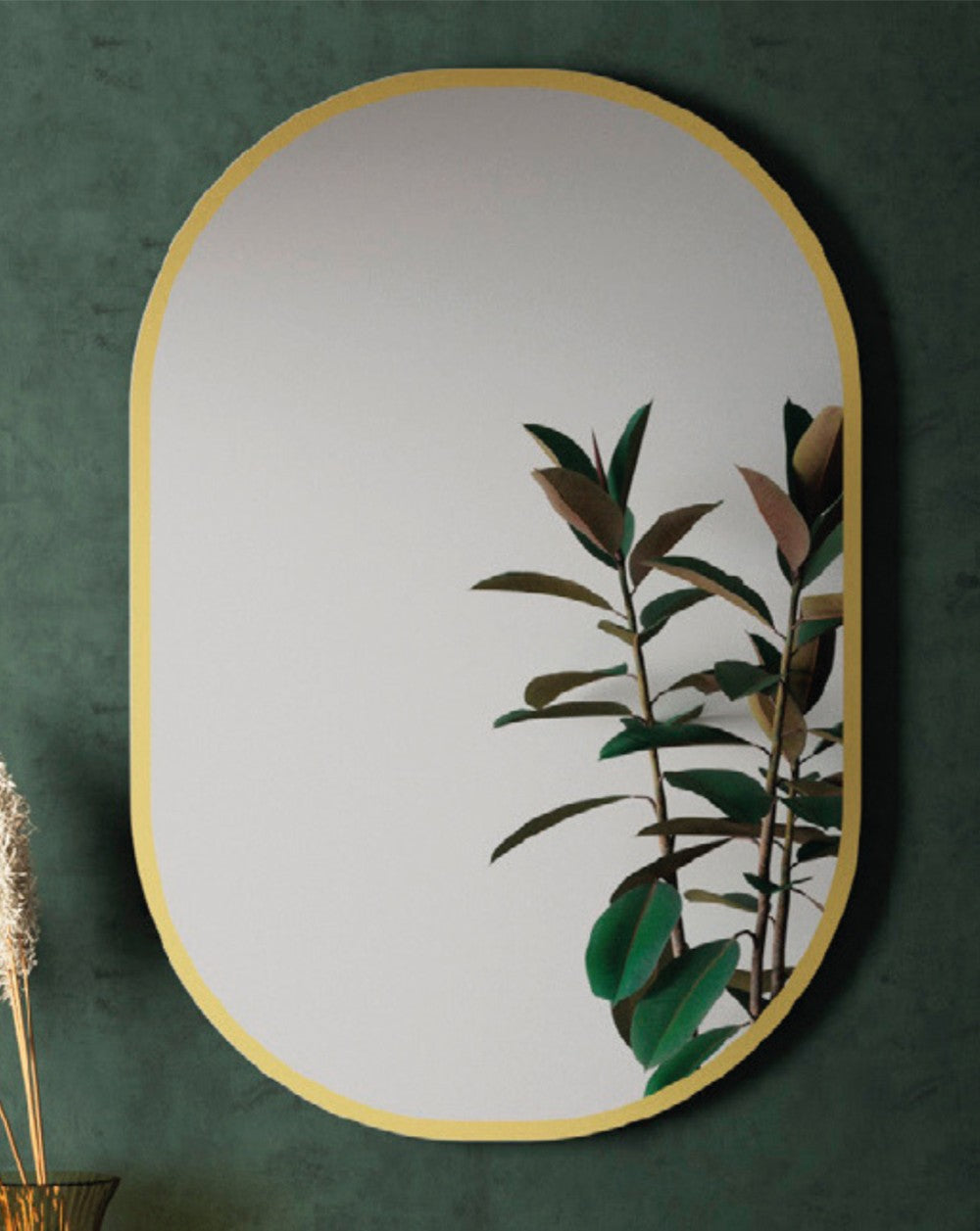 Decorative Oval Bathroom Wall Mirror with Border | Reversible | Gold  - 