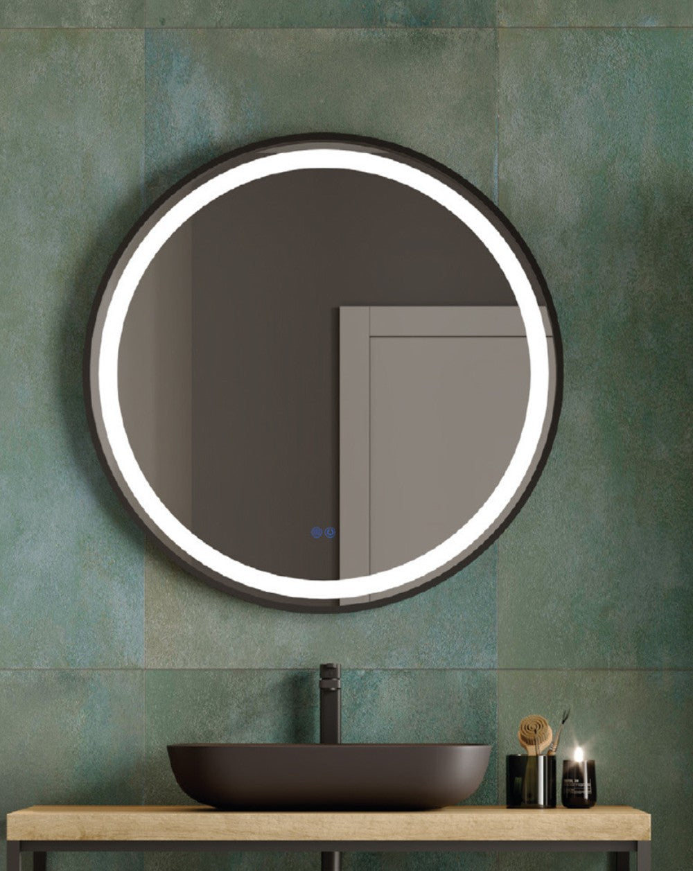 Aura Round Bathroom Wall Mirror | LED Light | Double Touch Sensor | Round LED Bathroom Mirror  - 