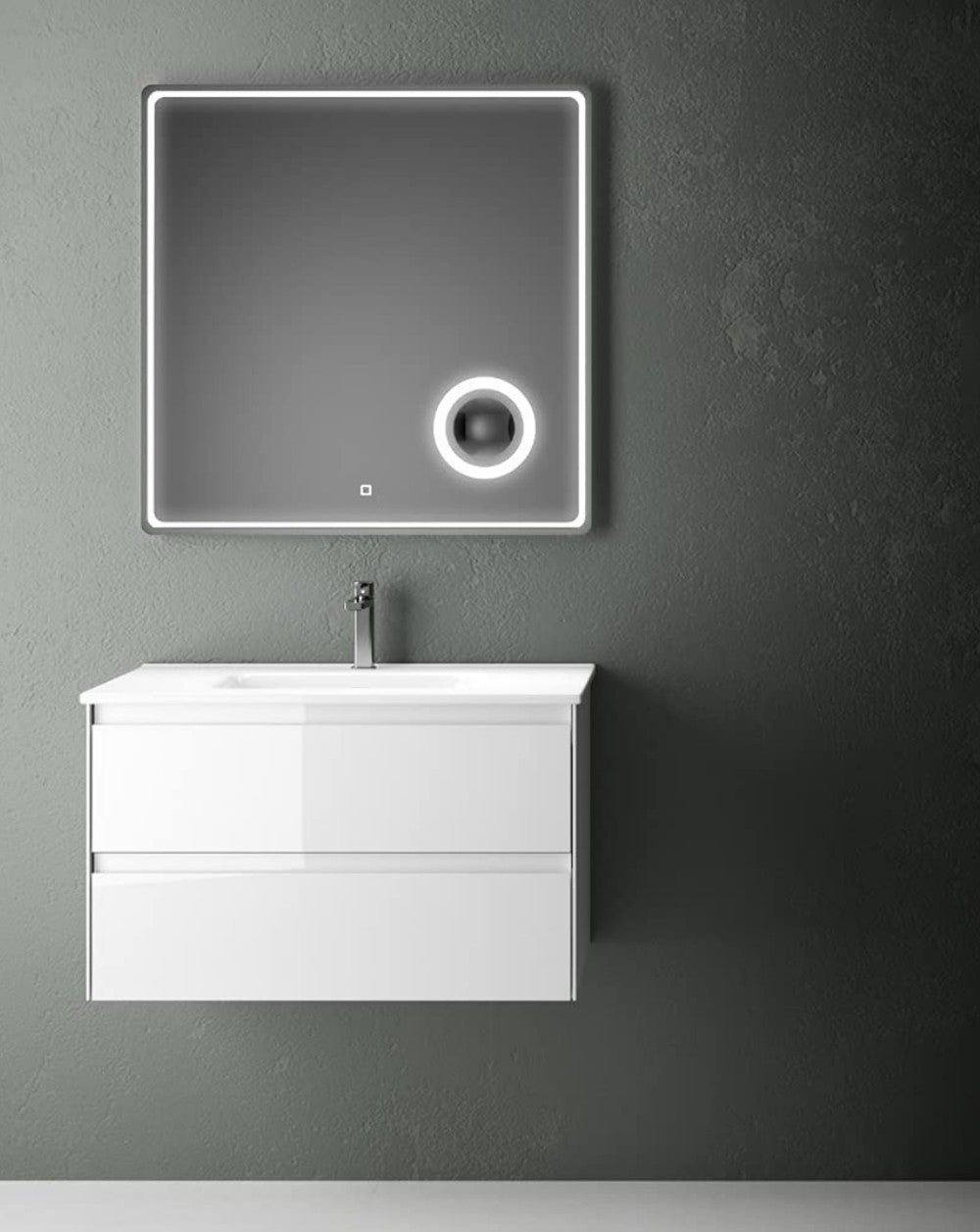 Praga Mueble de Baño Suspendido con Lavabo Cerámico | Mueble Baño Volado de 2 cajones | Blanco Brillo - 