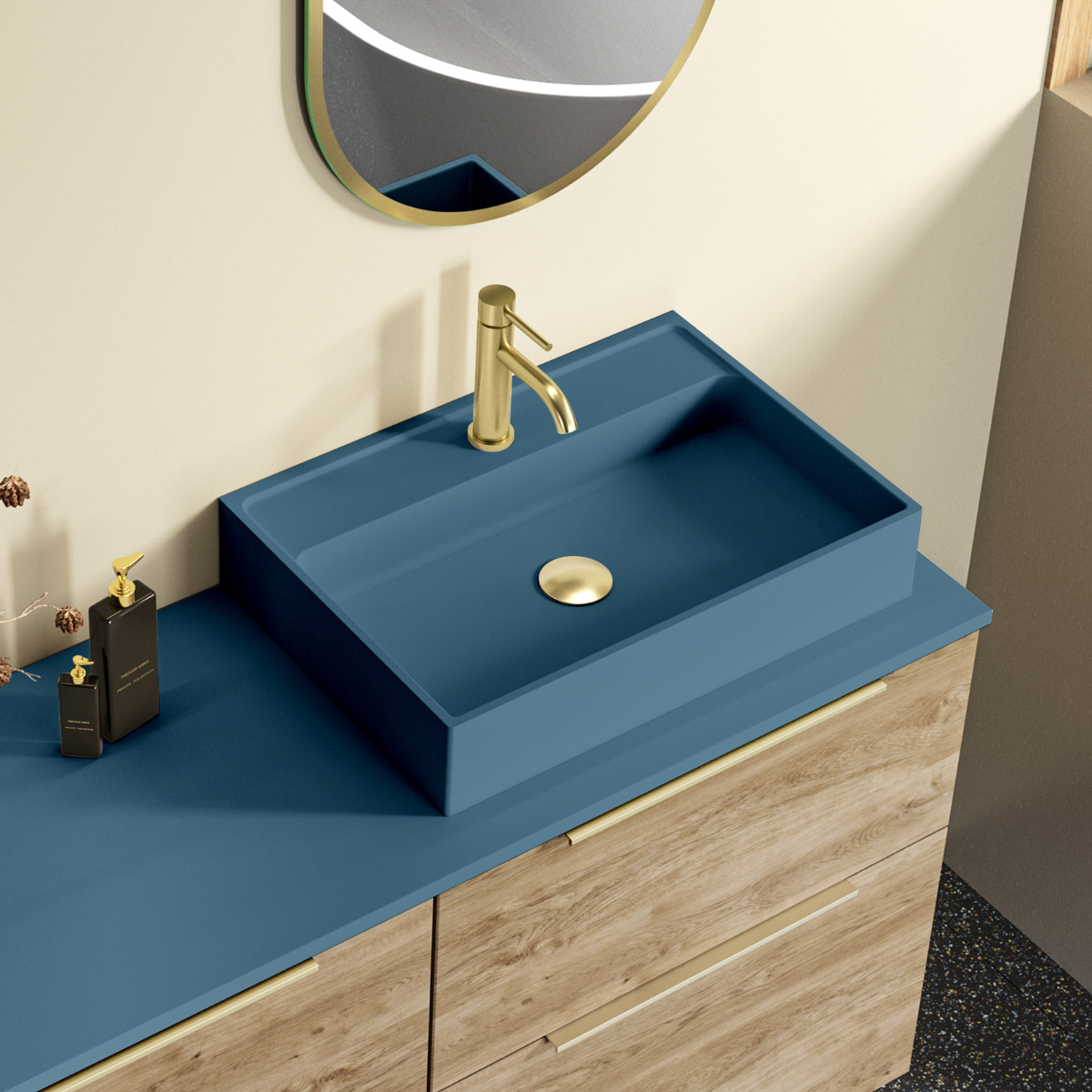 Lavabo à poser en céramique blanc mat Otto | Lavabo de salle de bain ovale à comptoir | 40 cm de diamètre 