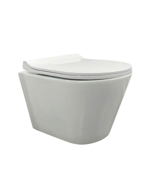 Gin Round Rimless Wall Hung Toilet | Glossy White | Ceramic Wall Mounted Toilet | Shallow Depth Toilet