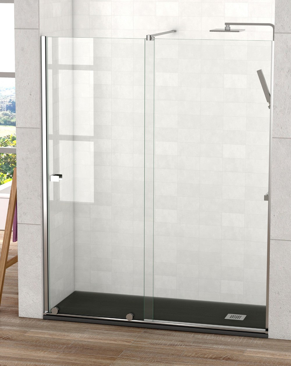 mampara-ducha-frontal-1-puerta-1-fijo-color-perfilería-mamparas-cromo-brillo-tamaño-frente-de-ducha-málaga-1p-1f-190-cm-(adaptable-187-192cm)