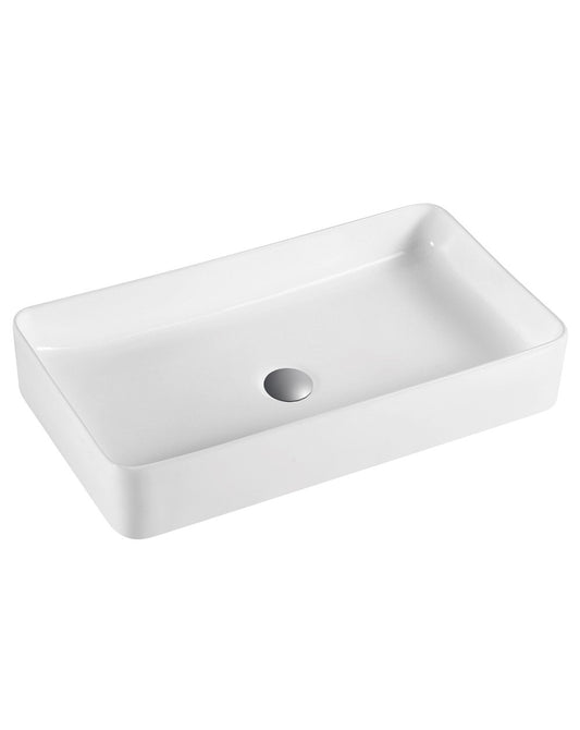 Évier de comptoir en céramique blanc brillant Tre | Lavabo de salle de bain pour comptoir rectangulaire | 51 cm x 35 cm 