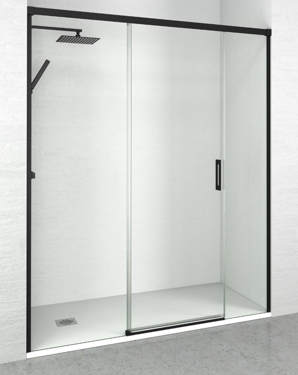 Patricia Frontal Shower Screen 1 Door 2 Fixed | 6mm Anti-limescale Tempered Glass | Height 195cm | Matte Black - 