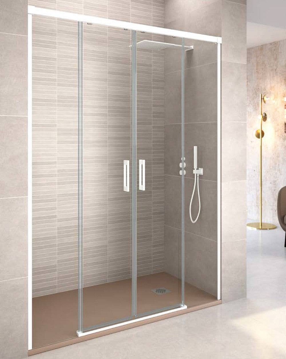 Patricia Frontal Shower Screen 2 doors - 2 fixed sliding doors | 6mm tempered glass | Anti-limescale | Height 195cm | Matt White - 