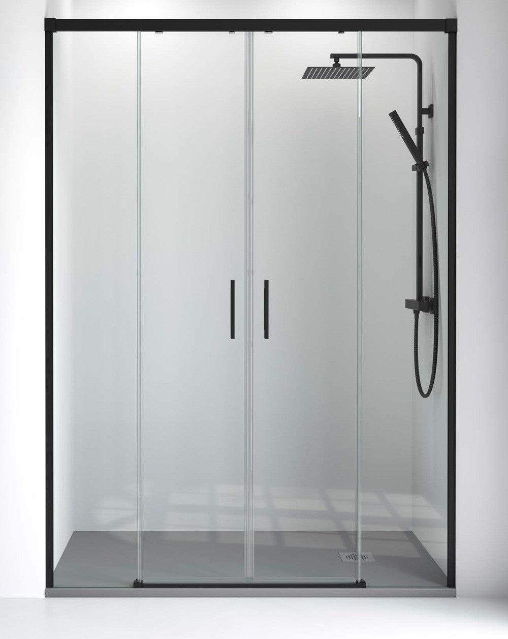 Patricia Frontal Shower Screen 2 doors - 2 fixed sliding doors | 6mm tempered glass | Anti-limescale | Height 195cm | Matte Black - 