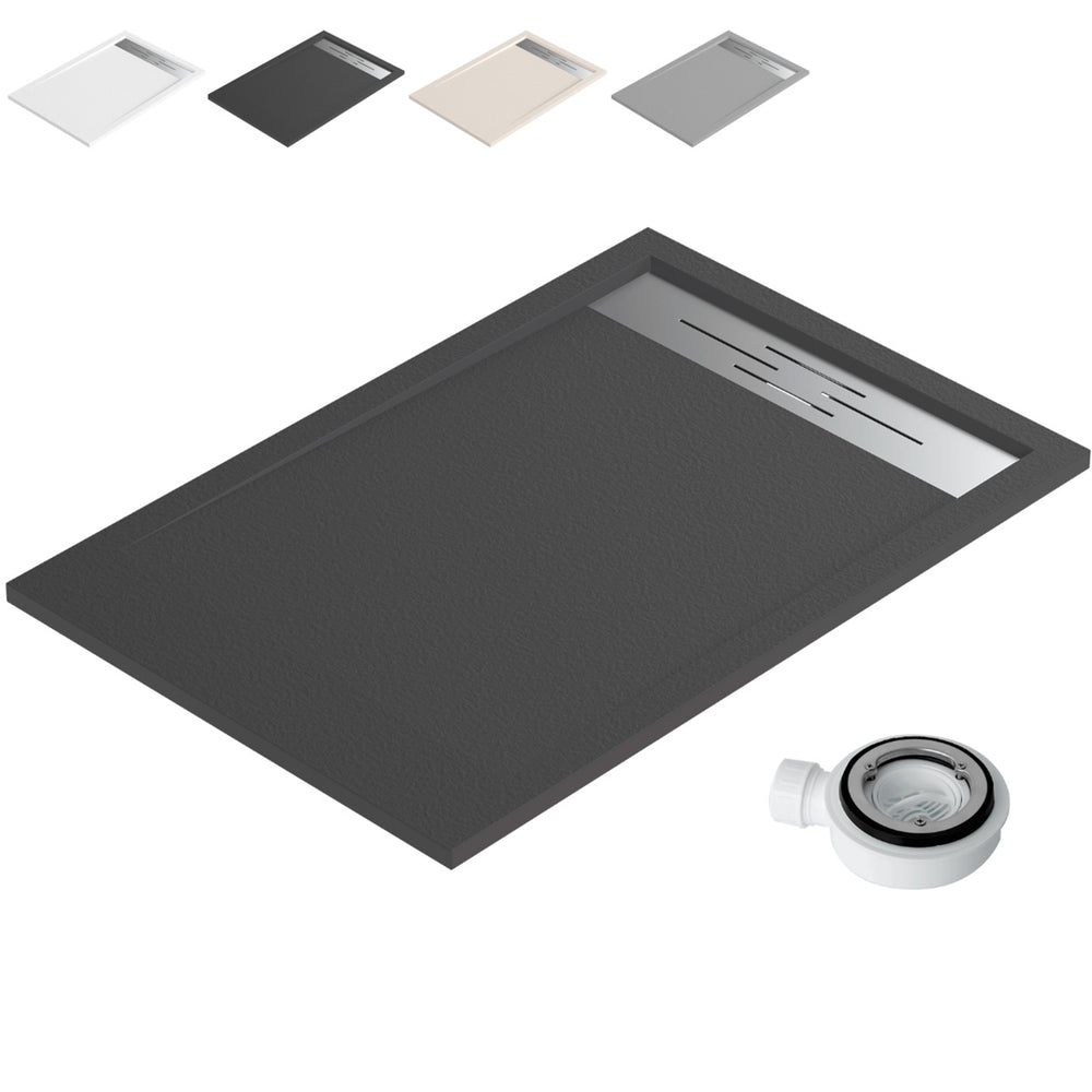 Receveur de douche extra plat en résine Nice Plus | Antidérapant | Robinet de vidange et grille - 