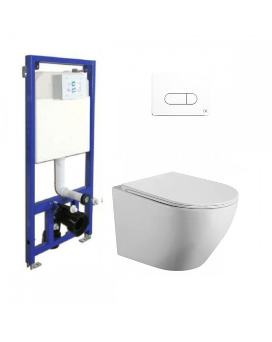 Mercury Pack Suspended | Matt White | Rimless with Concealed Cistern and Push Button