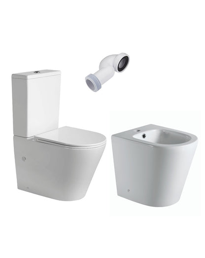 Venus Combo Inodoro + Bidet a Suelo Redondo Fondo Reducido | Blanco Brillo | Cisterna y Tapa Extrafina