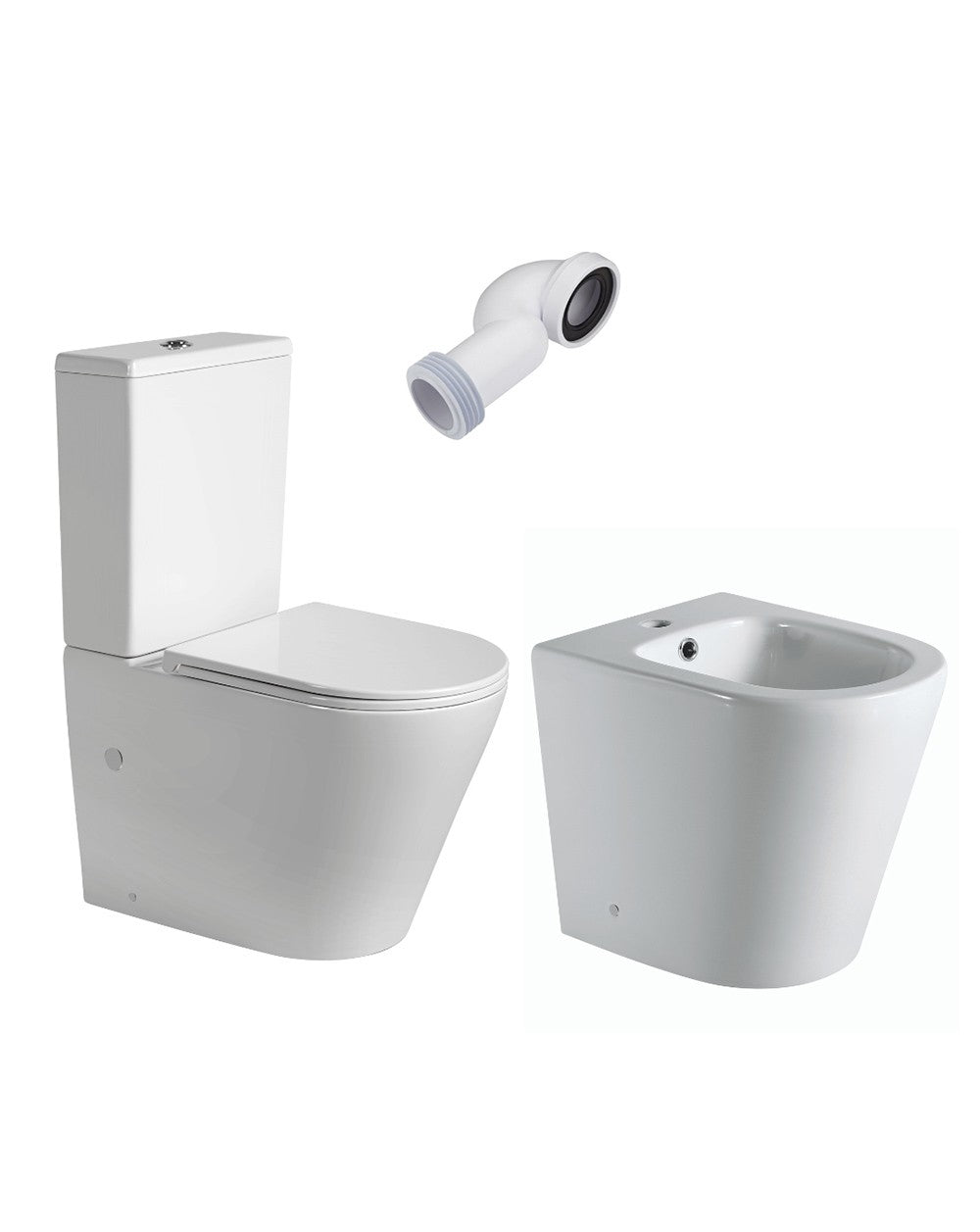 Venus Combo Inodoro + Bidet a Suelo Redondo Fondo Reducido | Blanco Brillo | Cisterna y Tapa Extrafina - 