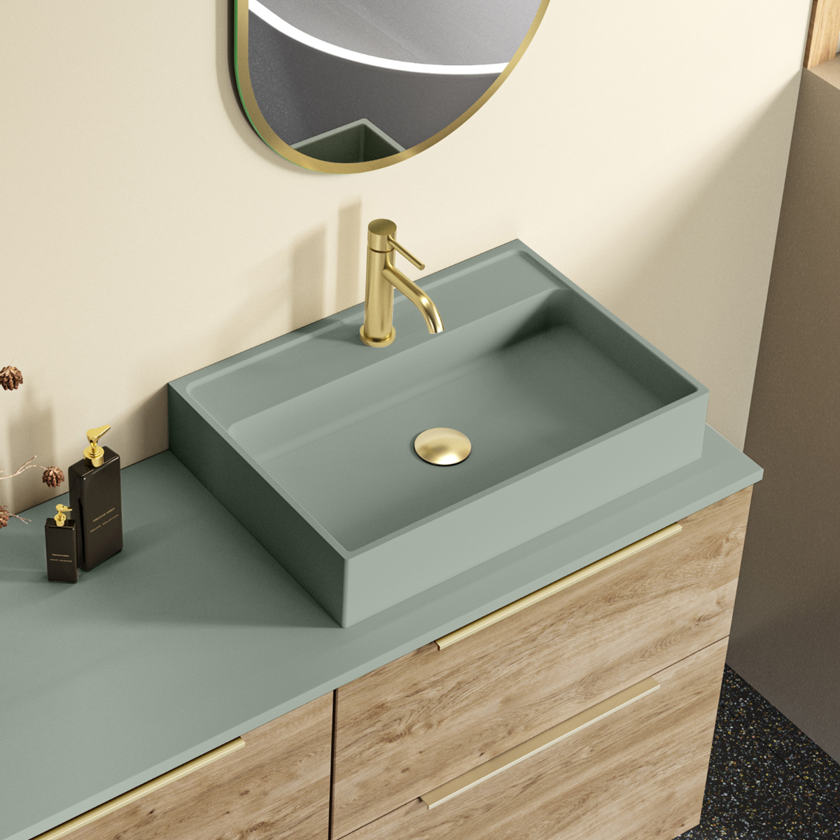 Lavatório de apoio de cerâmica branca fosca Otto | Pia de banheiro de bancada oval | 40cm de diâmetro 