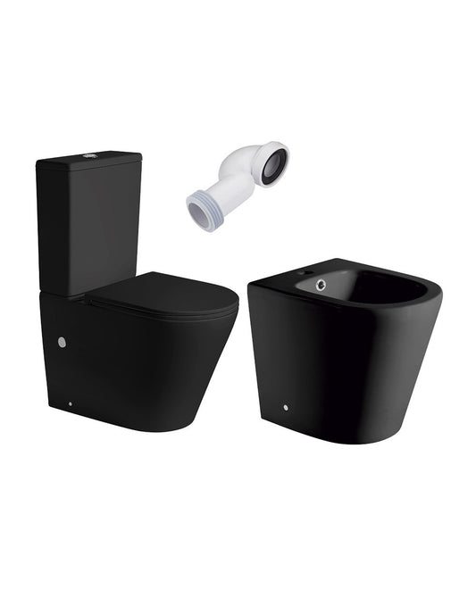 Venus Combo Round Toilet | Matte Black | Reduced Depth with Cistern | Soft Close Lid + Floor Mounted Bidet