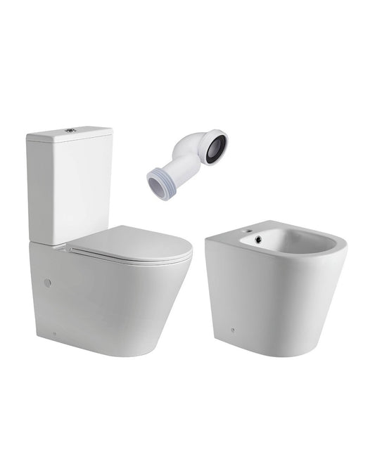 Toilette ronde Venus Combo | Blanc mat | Fond réduit avec réservoir | Couvercle avec chute rembourrée + bidet au sol