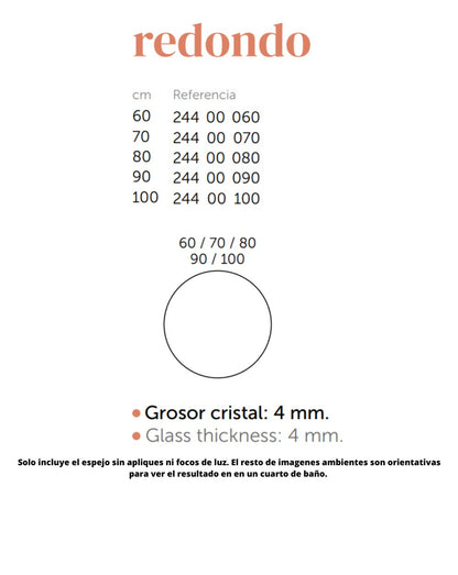 Miroir mural rond | Miroir décoratif rond | Diamètre du miroir de salle de bain de 60/70/80/90/100 cm 