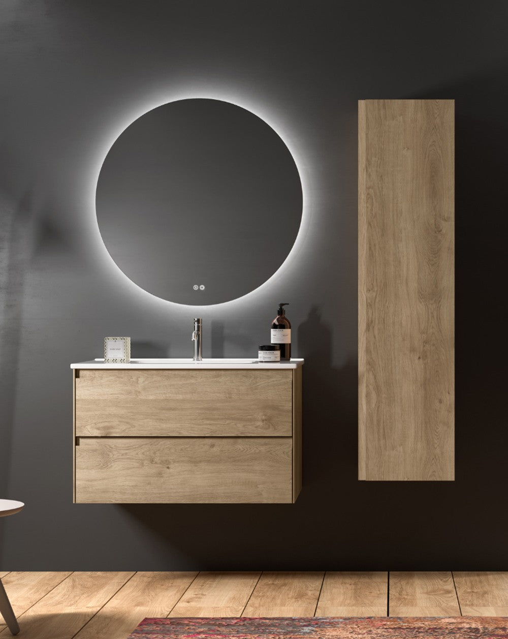 Verona Round Bathroom Wall Mirror | Ambient Light | Touch Sensor On/Off | Round LED Bathroom Mirror 