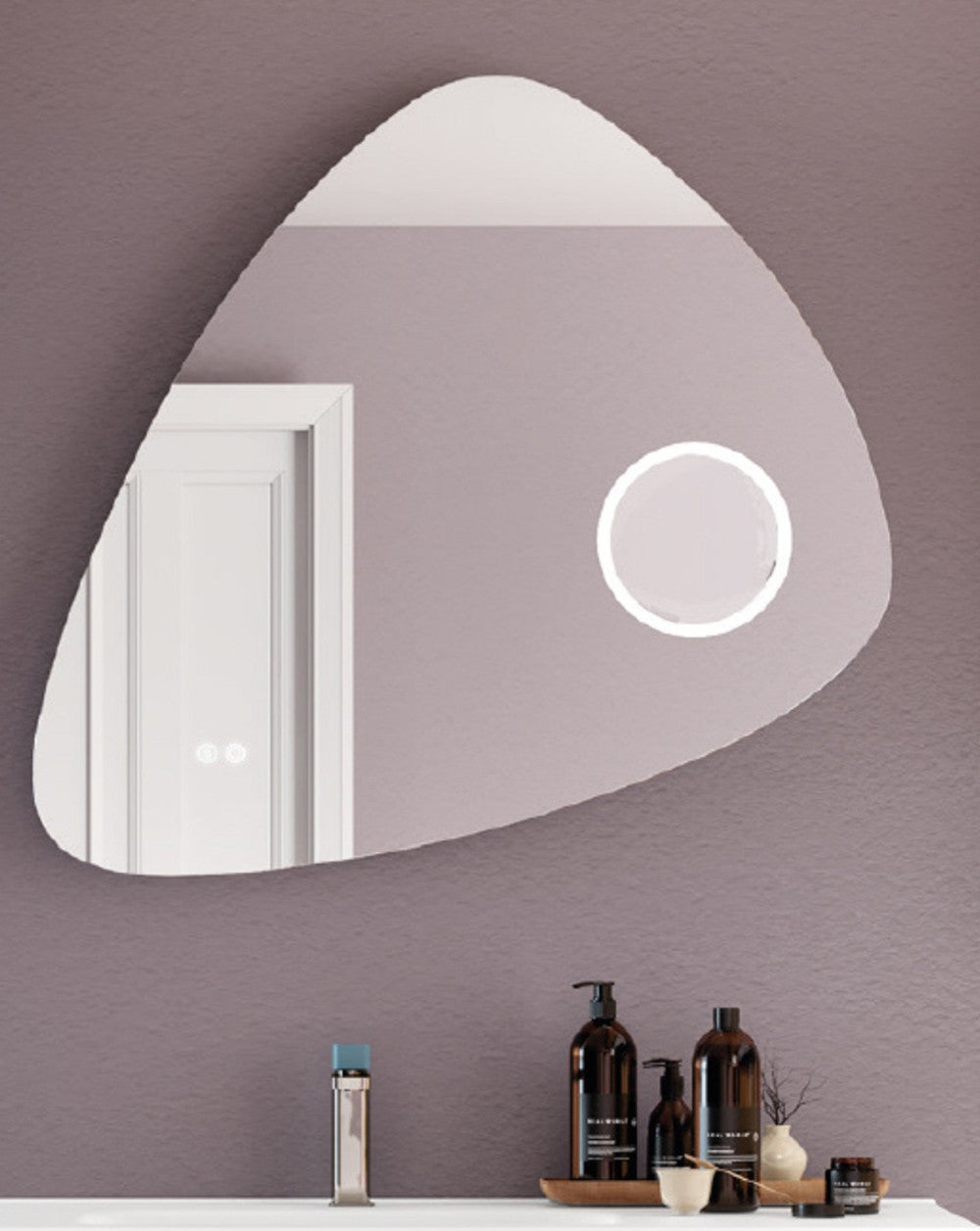 Miroir mural de salle de bain en pierre | Lumière ambiante | Capteur tactile marche/arrêt | Miroir de salle de bain à LED Pierre | 80cmx80cm| Loupe x3  - 