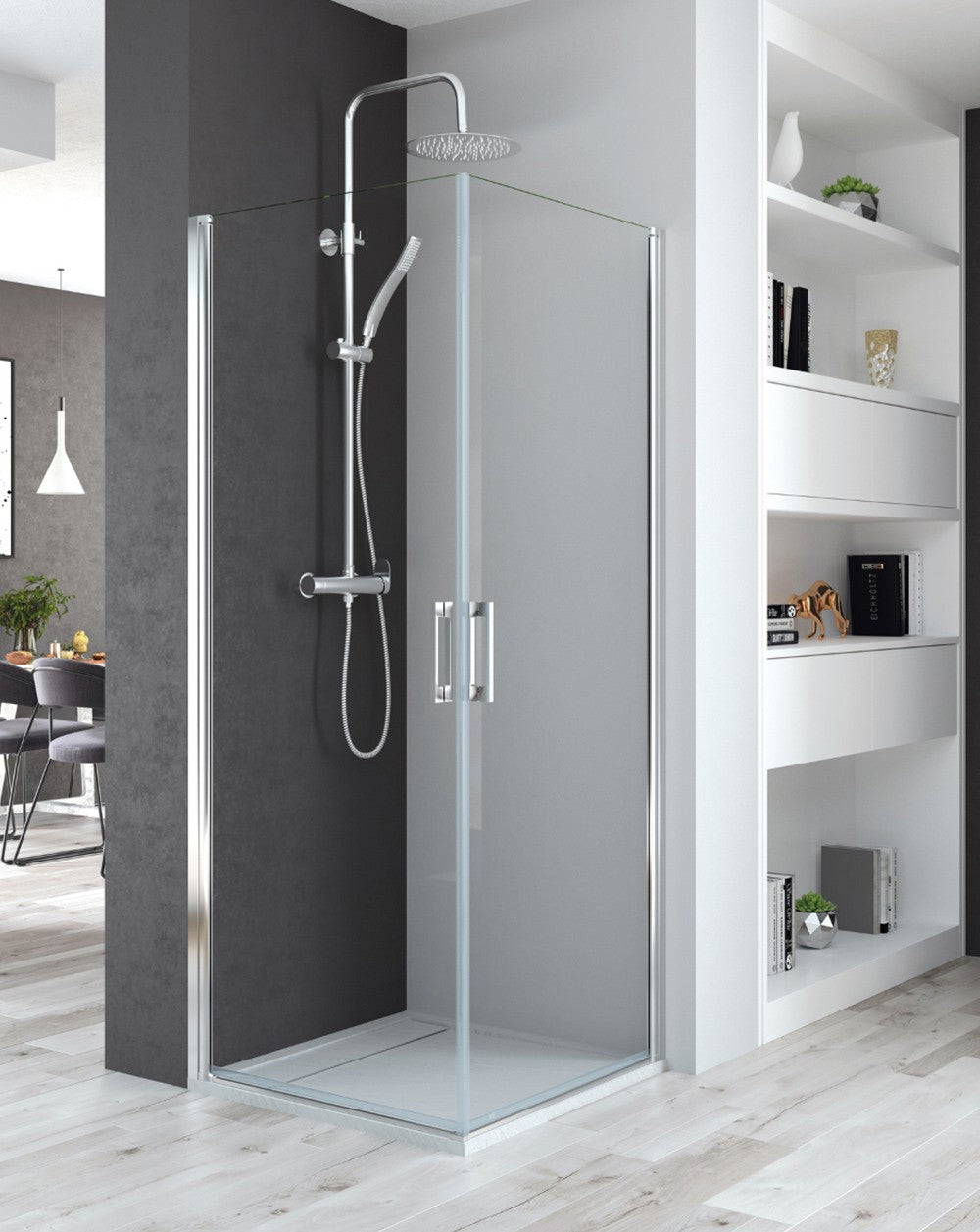 Javea Rectangular Shower Screen with 2 Folding Doors | 6mm Glass with Anti-limescale Height 195cm | Glossy Chrome  - 