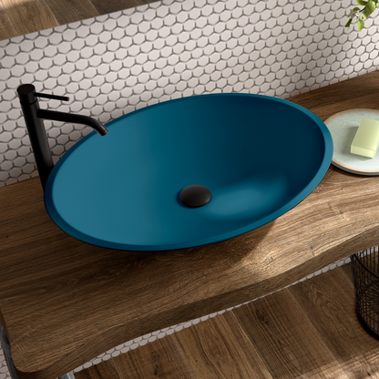 Lavatório de apoio de cerâmica branca fosca Otto | Pia de banheiro de bancada oval | 40cm de diâmetro 