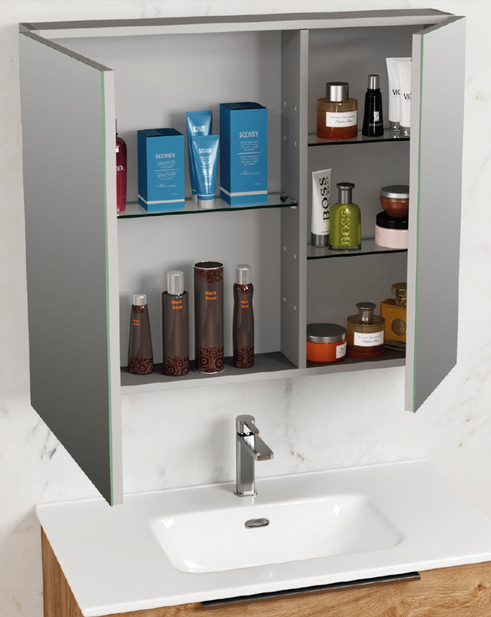 Flash Bathroom Dressing Room with Mirror | Bathroom Dressing Room with Mirror and Glass Shelves | Bathroom Dressing Room 45-55-60-70-80cm 