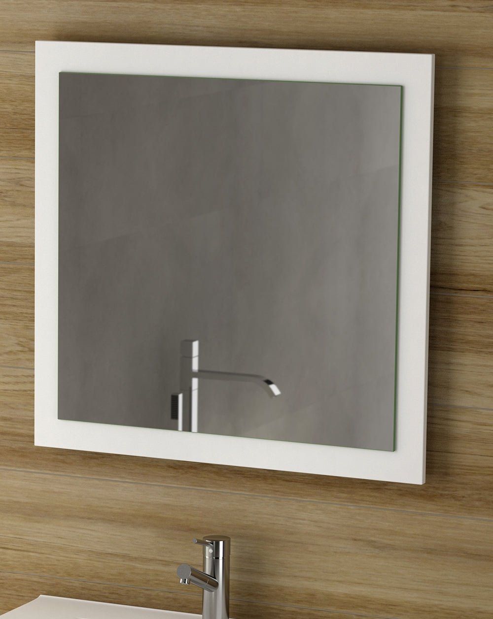 Miroir mural rectangulaire Tool sur base en bois | Miroir de salle de bain rectangulaire 60-80-100cm | Réversible | Blanc brillant  - 