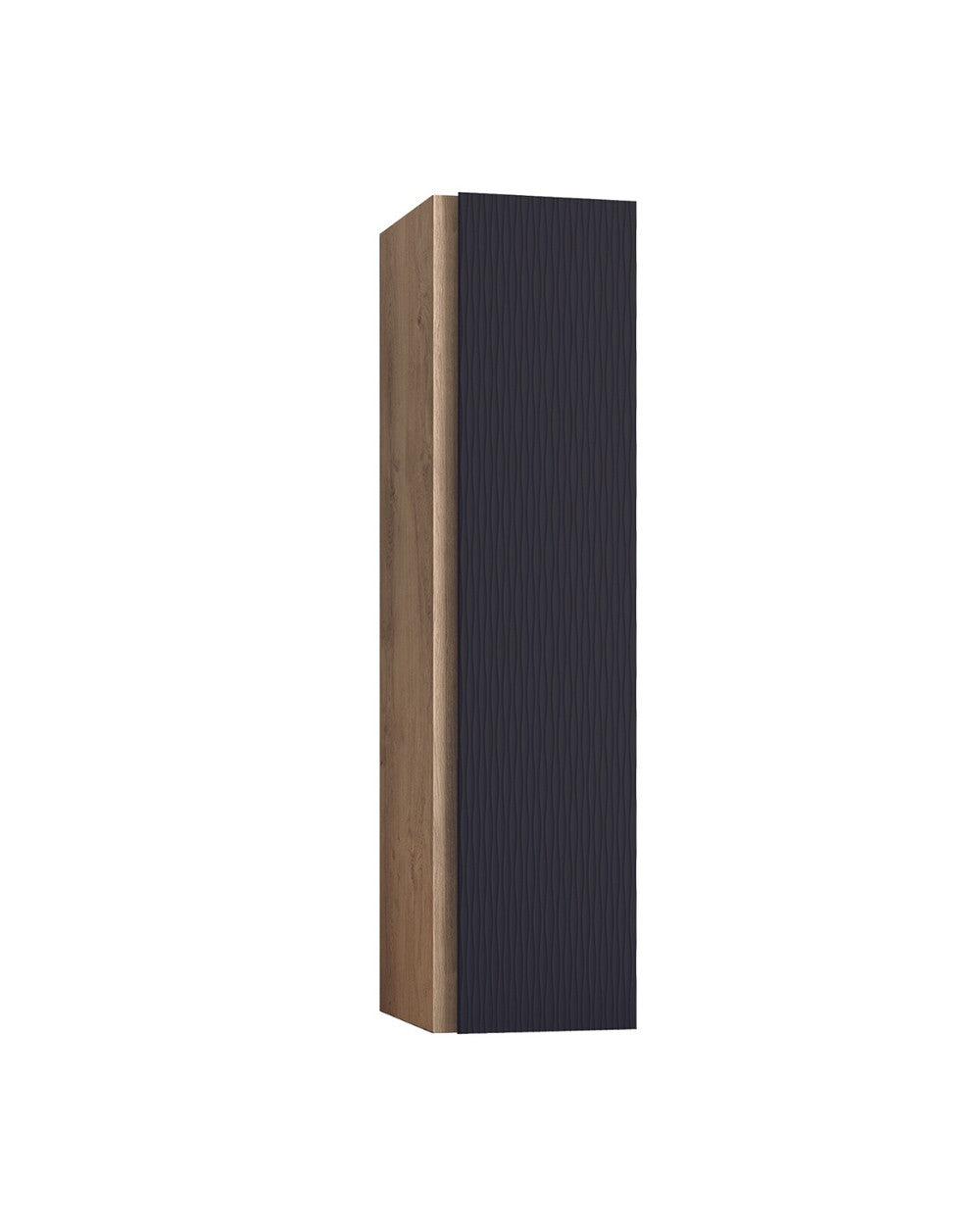 Lambda Suspended Bathroom Column 1 Door with Texture | Hanging Bathroom Tall Cabinet 140x34.9x33.9cm | Jet Black  - 