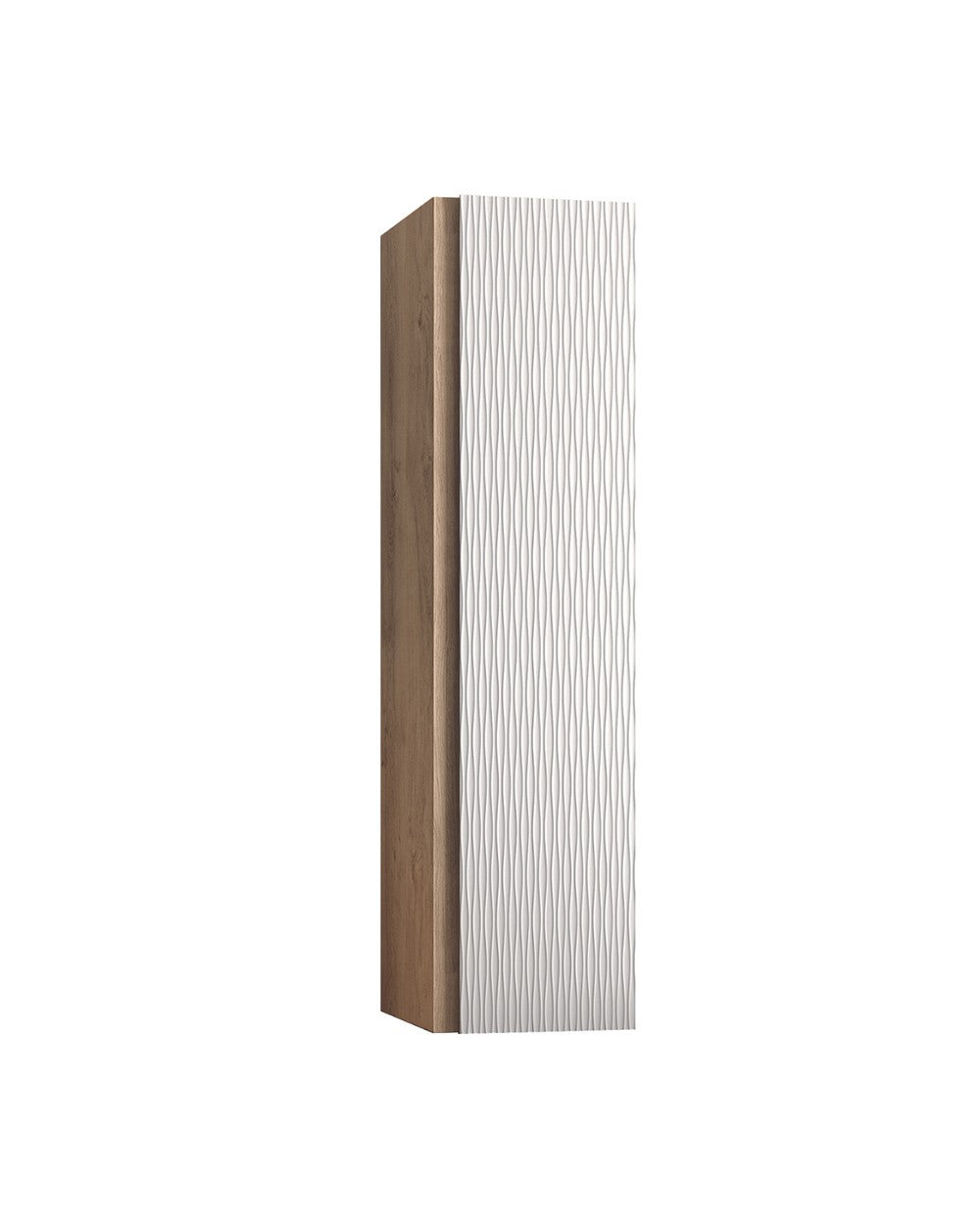 Lambda Suspended Bathroom Column 1 Door with Texture | Hanging Bathroom Tall Cabinet 140x34.9x33.9cm | Matt White  - 