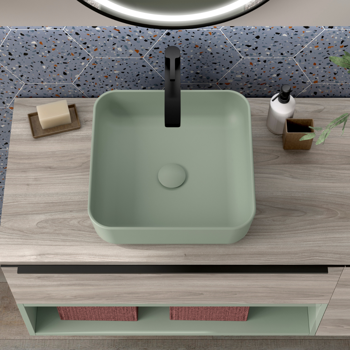 Lavatório de apoio de cerâmica branca fosca Otto | Pia de banheiro de bancada oval | 40cm de diâmetro 