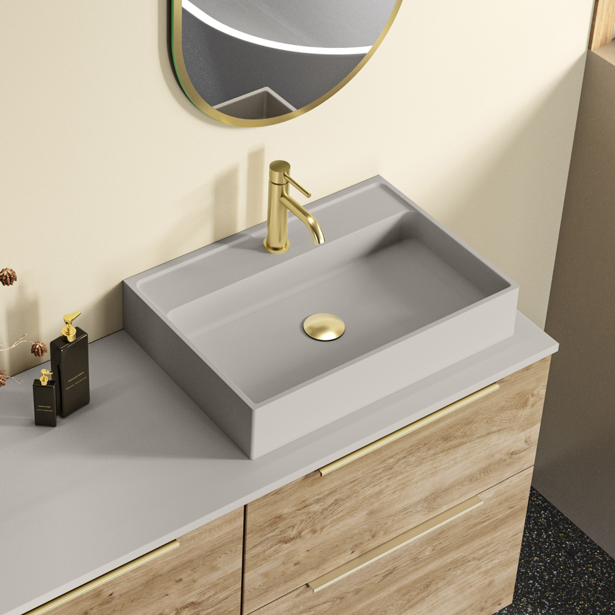 Lavatório de apoio de cerâmica branca fosca Otto | Pia de banheiro de bancada oval | 40cm de diâmetro 