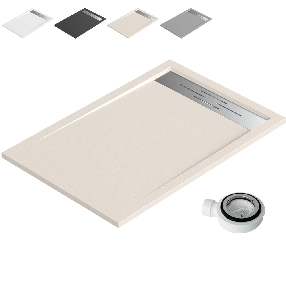 Receveur de douche extra plat en résine Nice Plus | Antidérapant | Robinet de vidange et grille - 