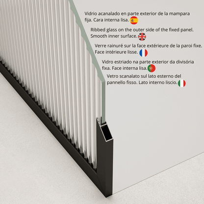 Mampara Ducha Fija Acanalado | Panel Fijo Ducha Vidrio Acanalado 8mm Antical y 195cm de Altura| Mampara Walk In Enmarcada Perfil Oro