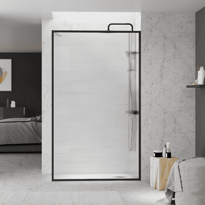 Mampara Ducha Fija Acanalado | Panel Fijo Ducha Vidrio Acanalado 8mm Antical y 195cm de Altura| Mampara Walk In Enmarcada Perfil Negro