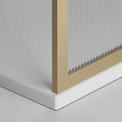 Mampara Ducha Fija Acanalado | Panel Fijo Ducha Vidrio Acanalado 8mm Antical y 195cm de Altura| Mampara Walk In Enmarcada Perfil Oro