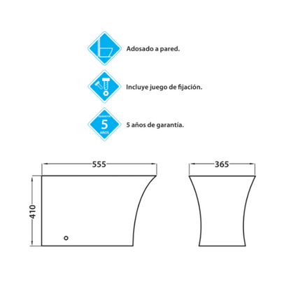 Aten Bidet a suelo ceramico de Bano | Bide Adosado a Pared de Fondo Reducido Cuadrado Sin Tapa