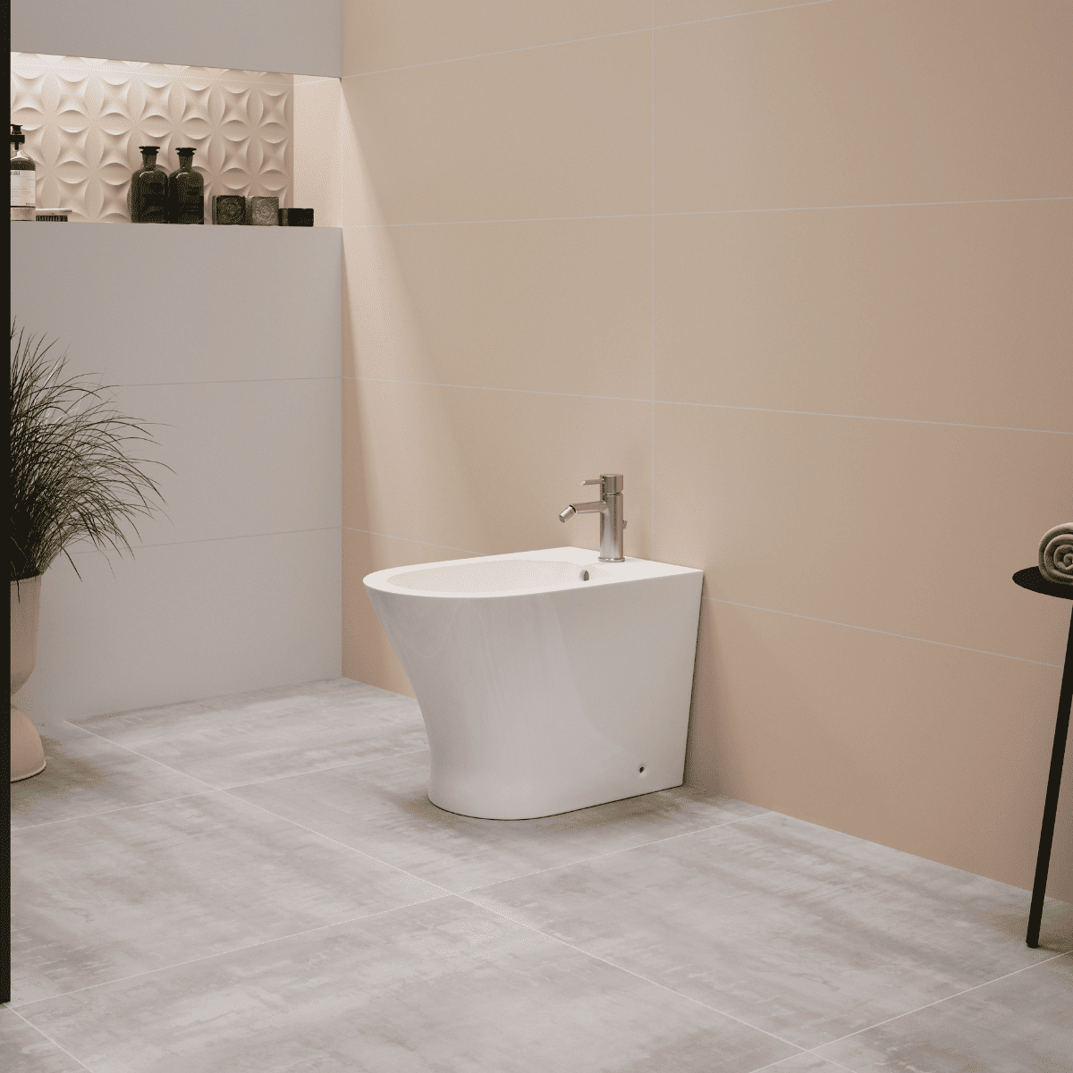 Olimp Bidet a suelo ceramico de Bano | Bide Adosado a Pared de Fondo Reducido Redondo Sin Tapa