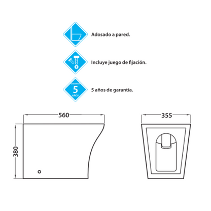 Olimp Bidet a suelo ceramico de Bano | Bide Adosado a Pared de Fondo Reducido Redondo Sin Tapa