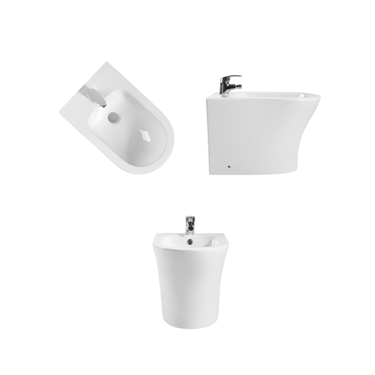 Olimp Bidet a suelo ceramico de Bano | Bide Adosado a Pared de Fondo Reducido Redondo Sin Tapa