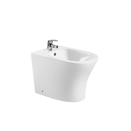 Olimp Bidet a suelo ceramico de Bano | Bide Adosado a Pared de Fondo Reducido Redondo Sin Tapa