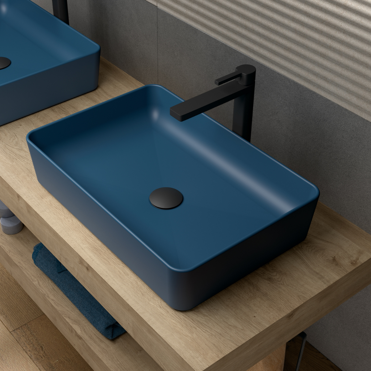 Curazao Lavabo Sobre Encimera Resina y Carga Mineral Blue Space | Lavamanos Baño para Encimera Rectangular | 51x34cm