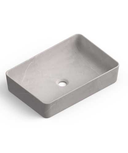 Curazao Lavabo Sobre Encimera Resina y Carga Mineral Gris Cemento | Lavamanos Baño para Encimera Rectangular | 51x34cm