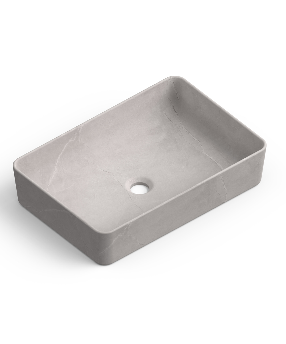 Curazao Lavabo Sobre Encimera Resina y Carga Mineral Gris Cemento | Lavamanos Baño para Encimera Rectangular | 51x34cm - 