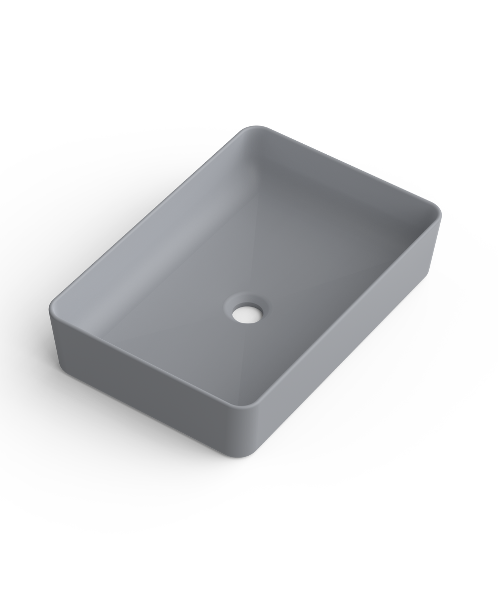 Curazao Lavabo Sobre Encimera Resina y Carga Mineral Gris | Lavamanos Baño para Encimera Rectangular | 51x34cm