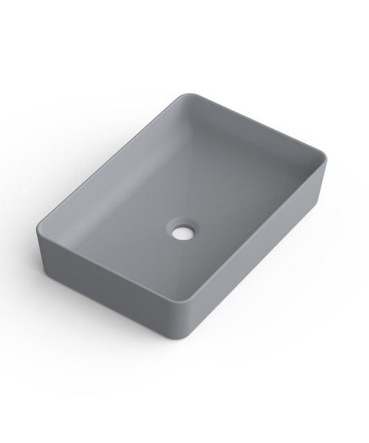 Curazao Lavabo Sobre Encimera Resina y Carga Mineral Gris | Lavamanos Baño para Encimera Rectangular | 51x34cm