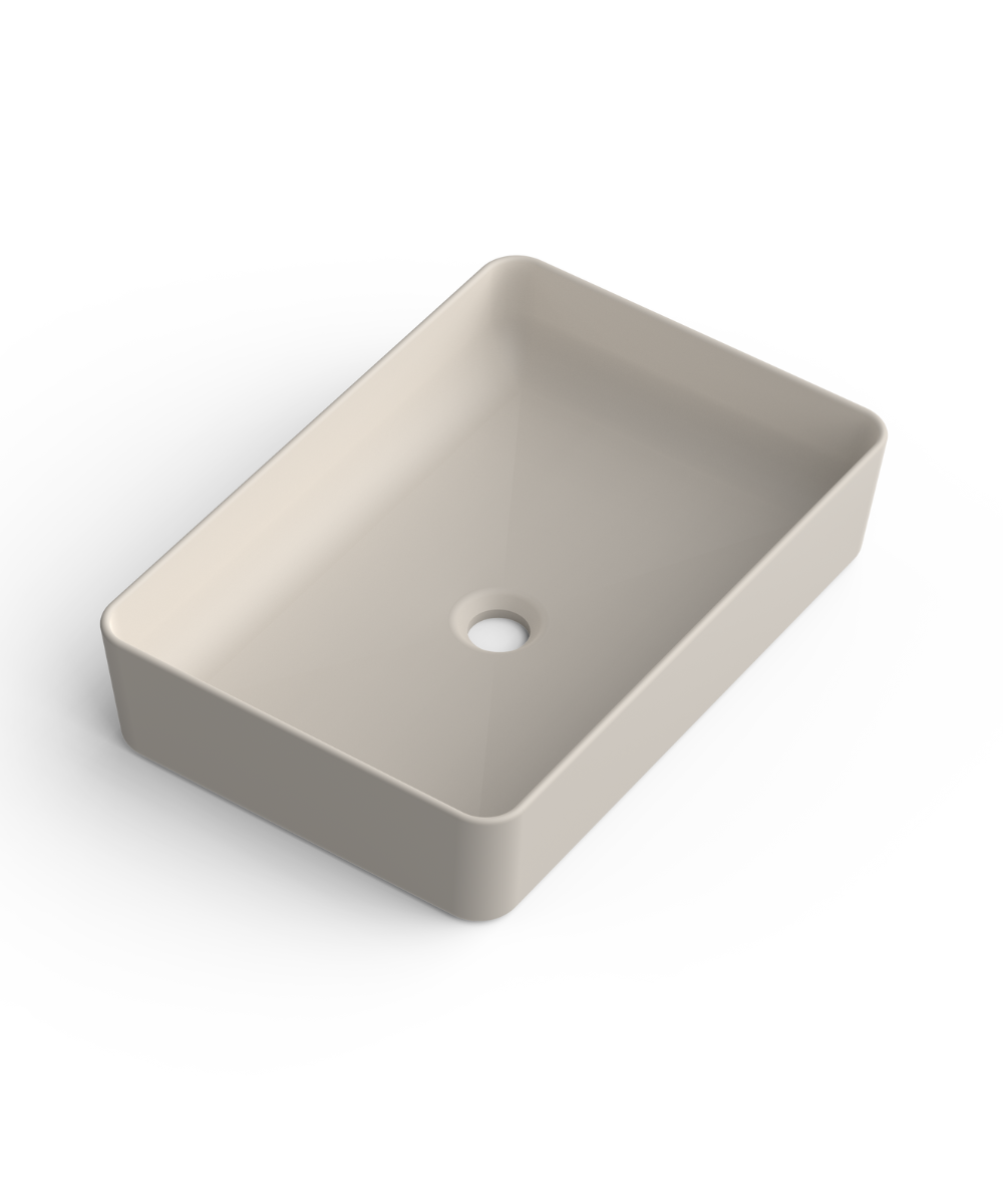 Curazao Lavabo Sobre Encimera Resina y Carga Mineral Moka | Lavamanos Baño para Encimera Rectangular | 51x34cm