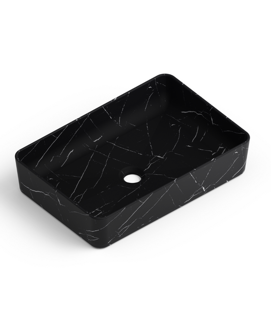 Curazao Lavabo Sobre Encimera Resina y Carga Mineral Marquina Storm | Lavamanos Baño para Encimera Rectangular | 51x34cm