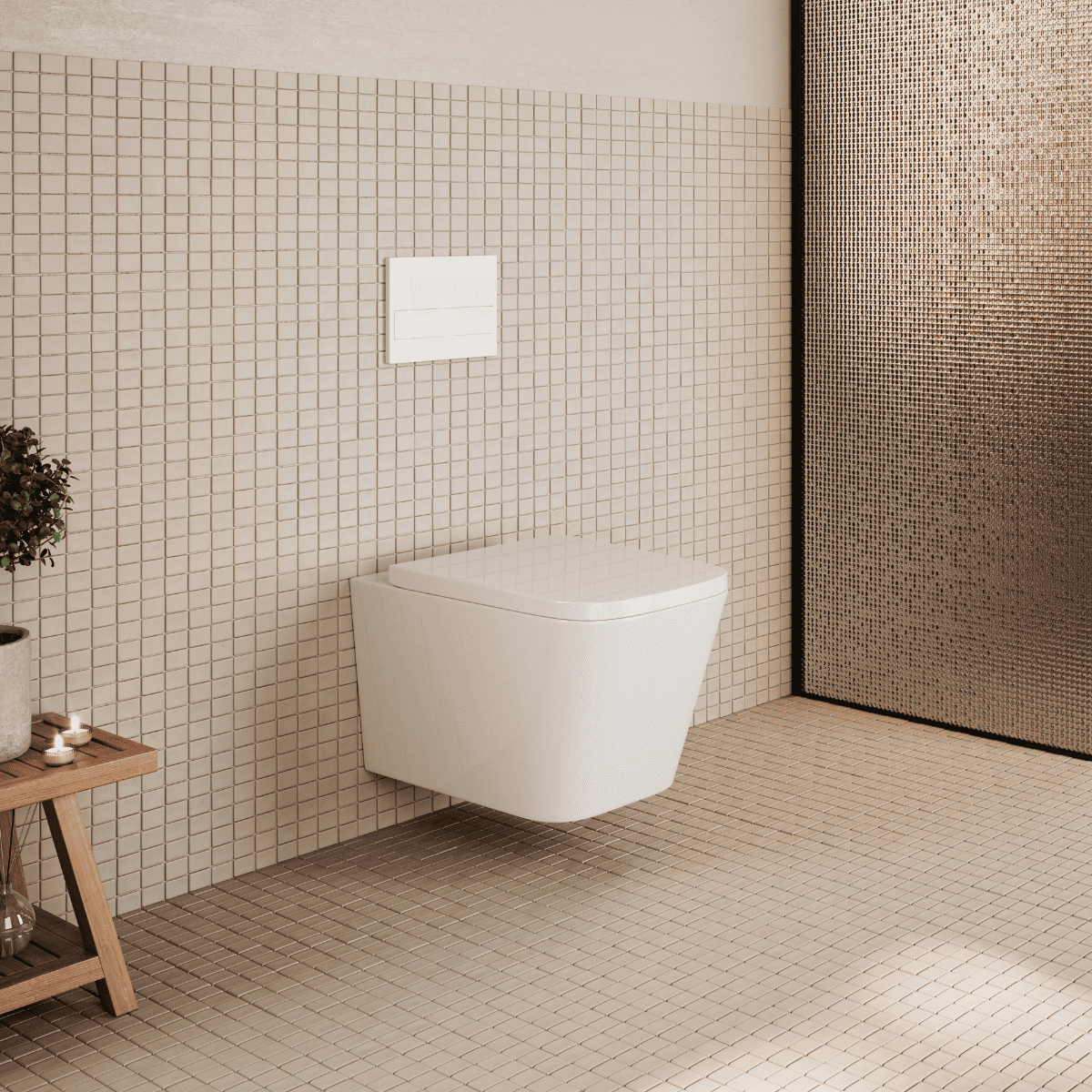 Aten Pack Inodoro Suspendido Blanco Brillo y Cisterna Empotrada Autoportante con Pulsador Blanco | Inodoro Suspendido Blanco Brillo Rimless Sin Borde de Fondo Reducido y Asiento Extrafino con Caida Amortiguada