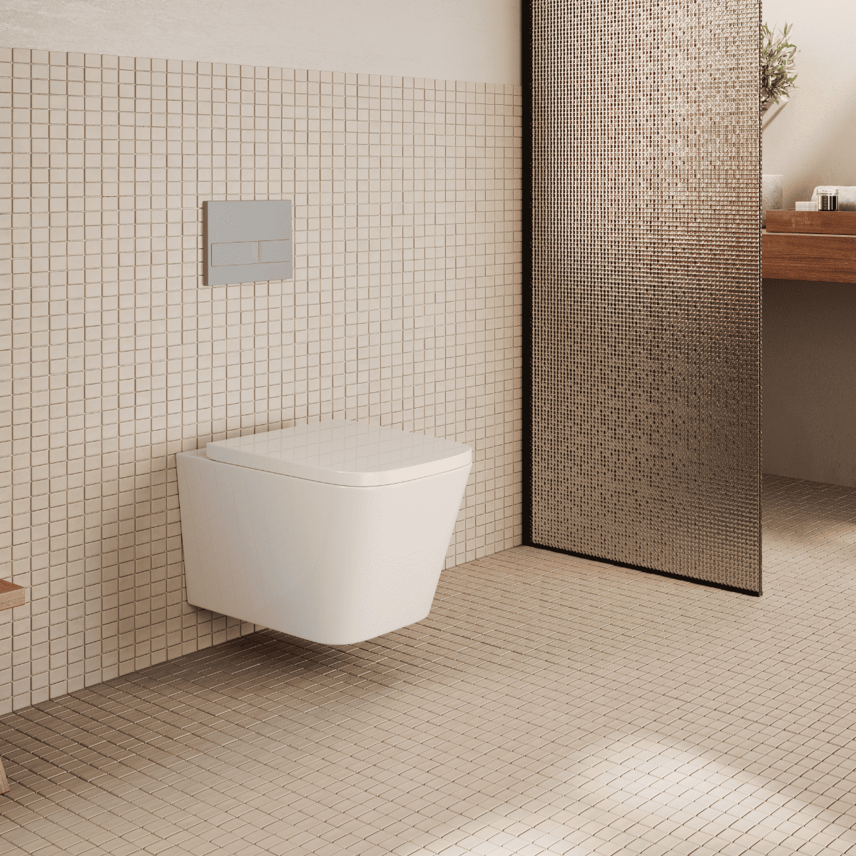 Aten Pack Inodoro Suspendido Blanco Brillo y Cisterna Empotrada Autoportante con Pulsador Cromo | Inodoro Suspendido Blanco Brillo Rimless Sin Borde de Fondo Reducido y Asiento Extrafino con Caida Amortiguada