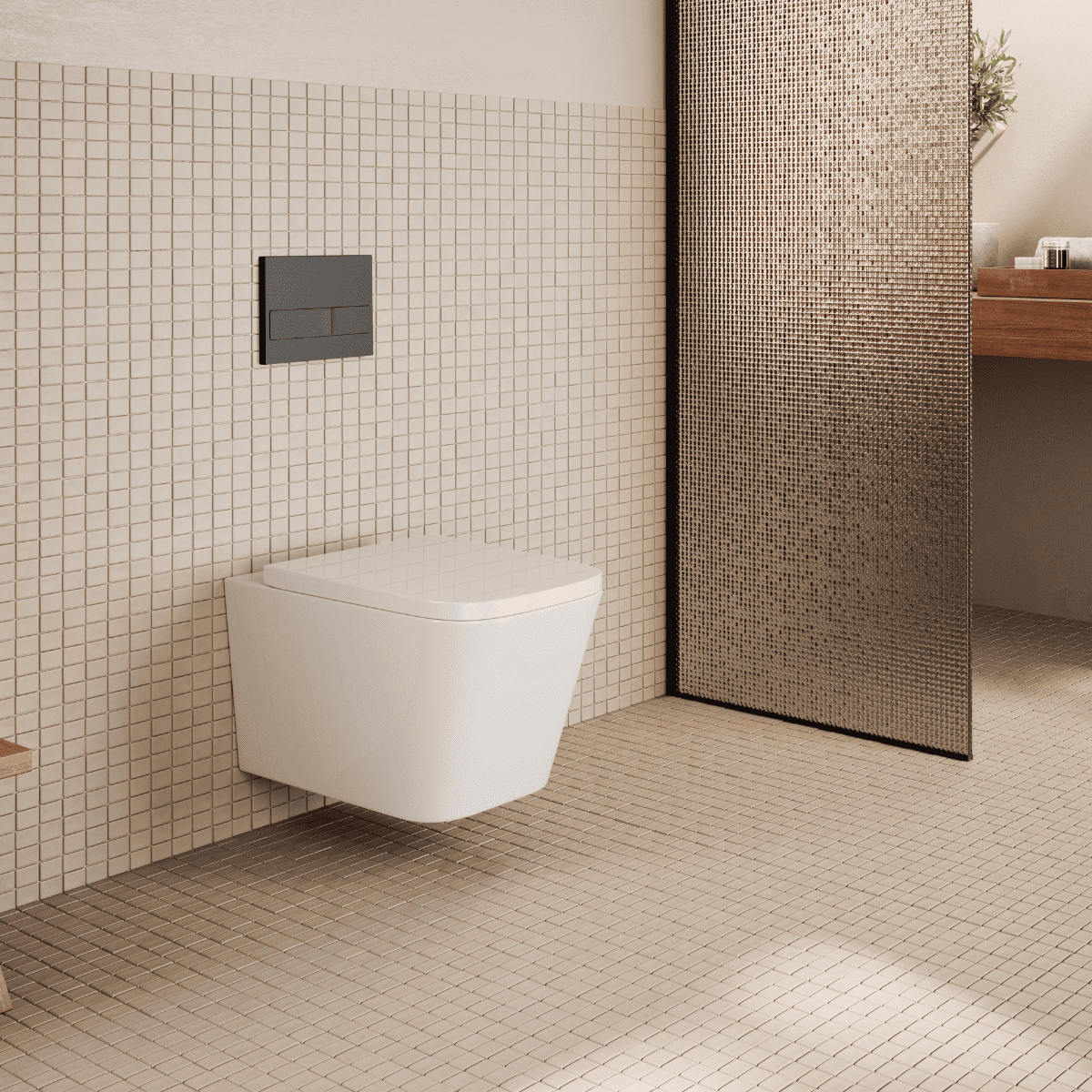 Aten Pack Inodoro Suspendido Blanco Brillo y Cisterna Empotrada Autoportante con Pulsador Negro | Inodoro Suspendido Blanco Brillo Rimless Sin Borde de Fondo Reducido y Asiento Extrafino con Caida Amortiguada