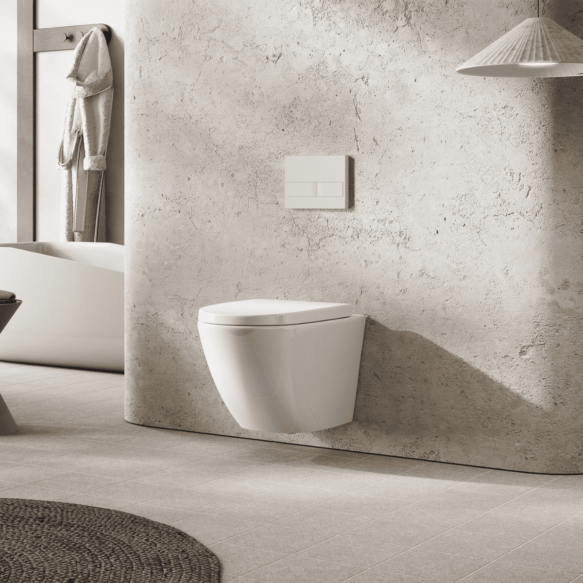 Pack Inodoro Suspendido Blanco Brillo y Cisterna Empotrada Autoportante con Pulsador Blanco | Inodoro Suspendido Blanco Brillo Rimless Sin Borde de Fondo Reducido y Asiento Extrafino con Caida Amortiguada