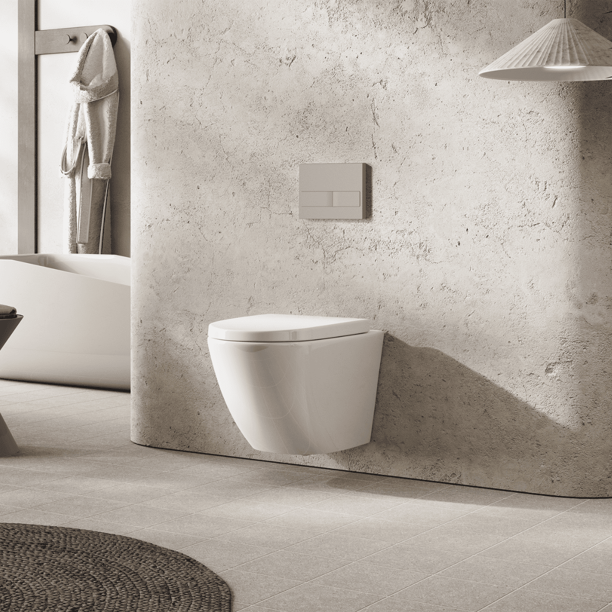 Pack Inodoro Suspendido Blanco Brillo y Cisterna Empotrada Autoportante con Pulsador Cromo | Inodoro Suspendido Blanco Brillo Rimless Sin Borde de Fondo Reducido y Asiento Extrafino con Caida Amortiguada